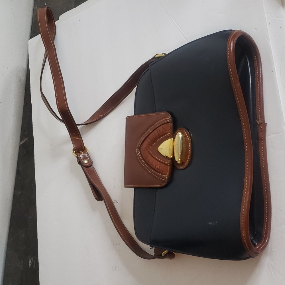 Italia Moda Vintage Leather Trim Shoulder Bag